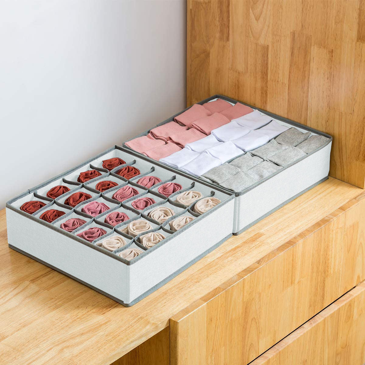 CARLA HOME Set of 2 Fabric Drawer Organizer Divider Storage Boxes for Storing Socks, Underwear, Ties, Scarves (Grey)-1978962239570448387