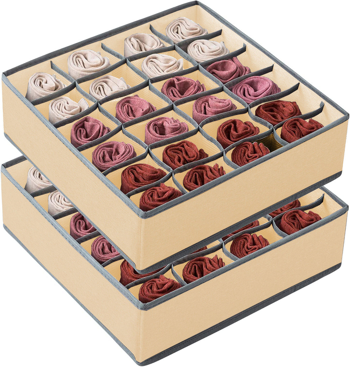 CARLA HOME Set of 2 Fabric Drawer Organizer Divider Storage Boxes for Storing Socks, Underwear, Ties, Scarves (Beige)-1978962239771774976
