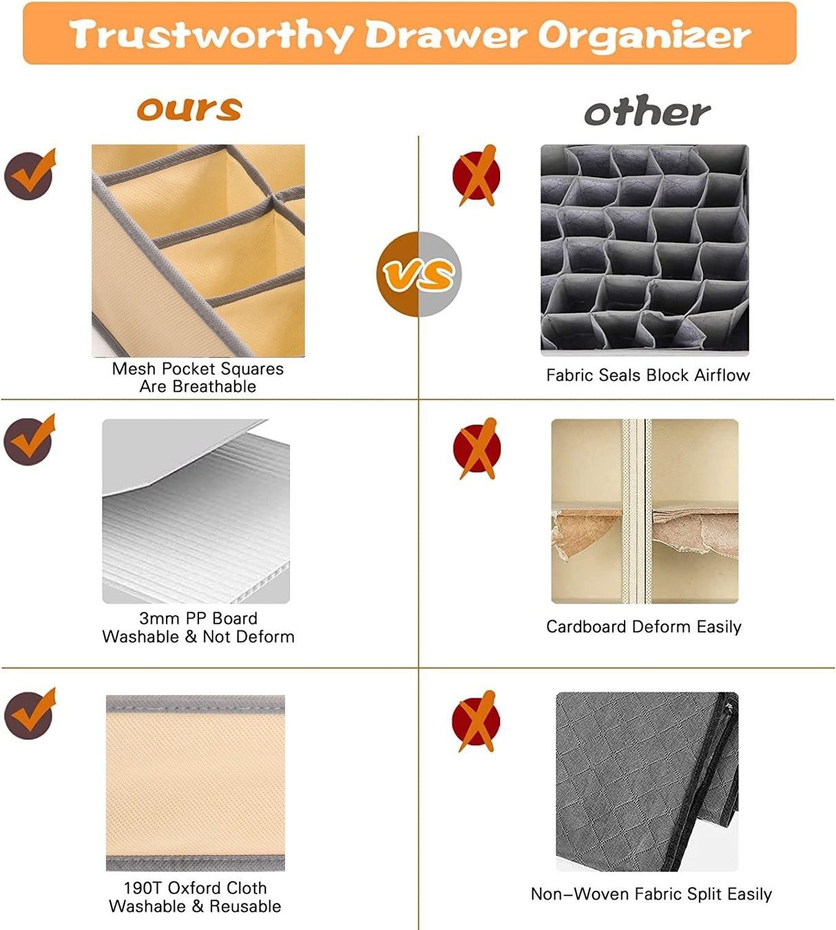 CARLA HOME Set of 2 Fabric Drawer Organizer Divider Storage Boxes for Storing Socks, Underwear, Ties, Scarves (Beige)-1978962239771774984