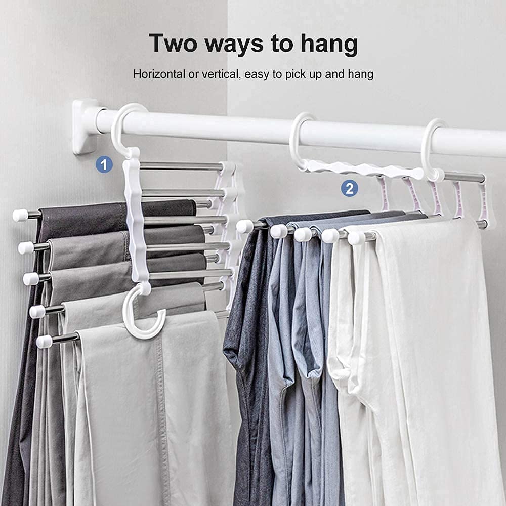 CARLA HOME 2 Pack Stainless Steel Adjustable 5 in 1 Pants Hangers Non-Slip Space Saving for Home Storage-1992735284936183811