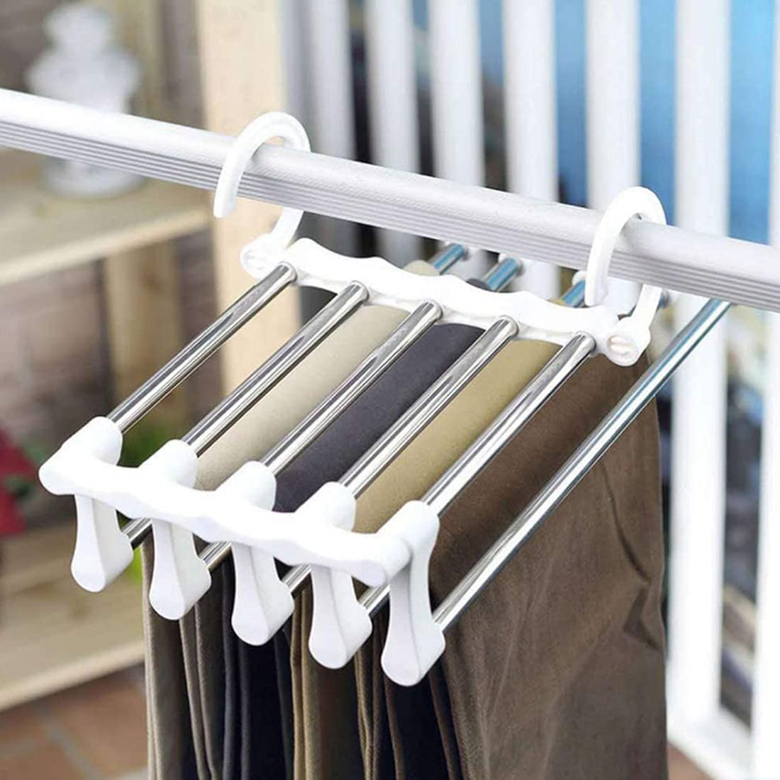 CARLA HOME 2 Pack Stainless Steel Adjustable 5 in 1 Pants Hangers Non-Slip Space Saving for Home Storage-1992735284936183816