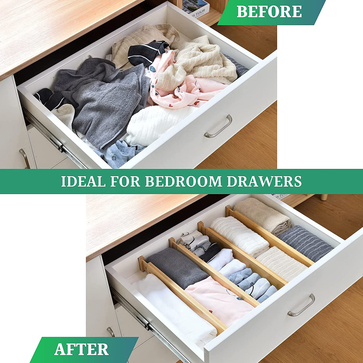 8 Pack Bamboo Adjustable Kitchen Drawer Dividers (Large, 44-55 cm)-1978962241608880135