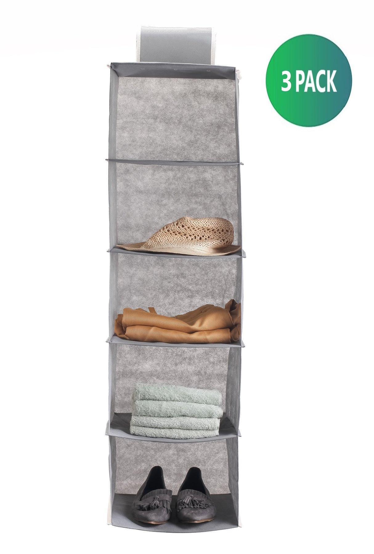 3 Pack 5-Tier Shelf Hanging Closet Organizer and Storage for Clothes (Grey)-1978962242468712457