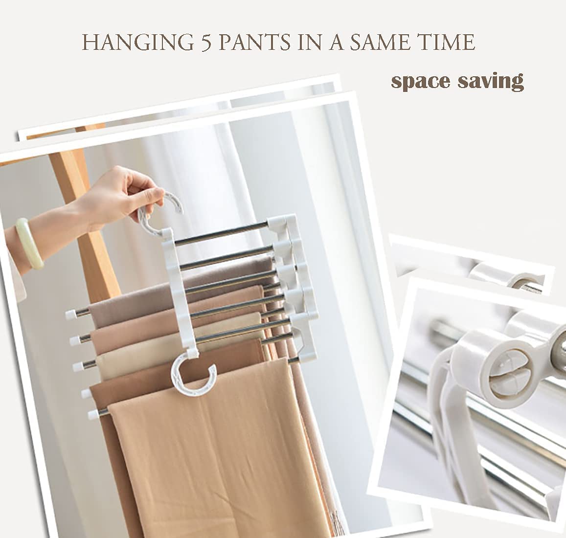 4 Pack Stainless Steel Adjustable 5 in 1 Pants Hangers Non-Slip Space Saving for Home Storage-1978962243320156166