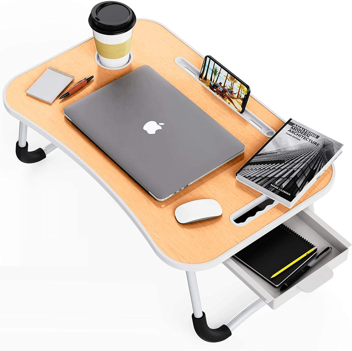 CARLA HOME Laptop Bed Desk with storage, Breakfast Bed Tray with Foldable Legs, Portable Desk, Sofa Tray with Foldable Legs, Laptop Desk for Bed, Laptop Stand for Bed Tray, Computer Bed Table for Laptop for Adults, Kids & Home Office (Natural)-1978962243877998592