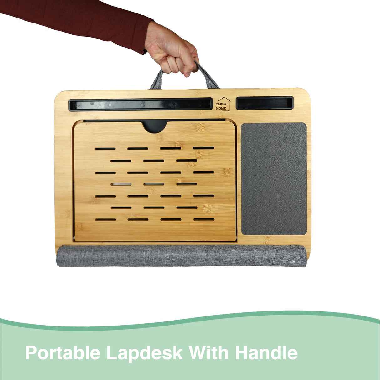 CARLA HOME Bamboo Laptop Lap Desk with Cushion and Angle Adjustable for Office and Home-1992735290208423938