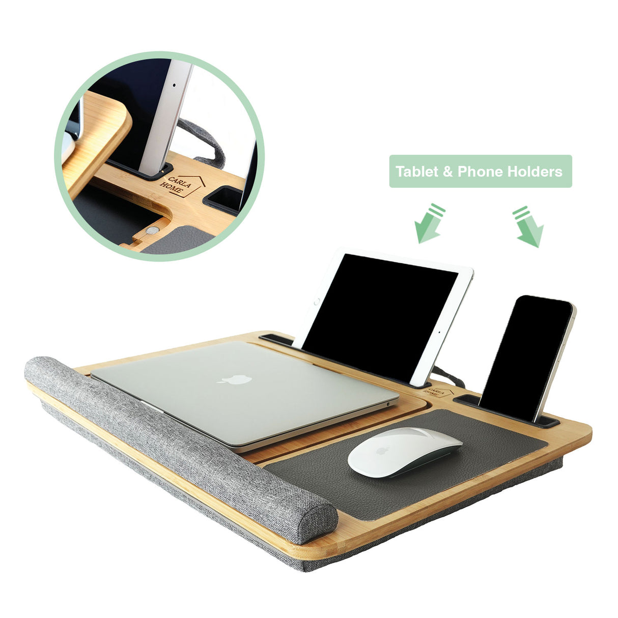 CARLA HOME Bamboo Laptop Lap Desk with Cushion and Angle Adjustable for Office and Home-1992735290208423941