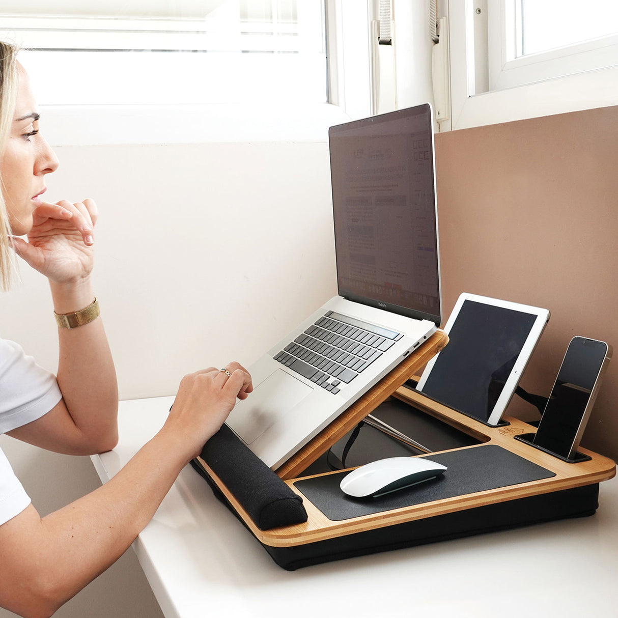CARLA HOME Bamboo Laptop Lap Desk with Cushion and Angle Adjustable for Office and Home-1992735291974225921