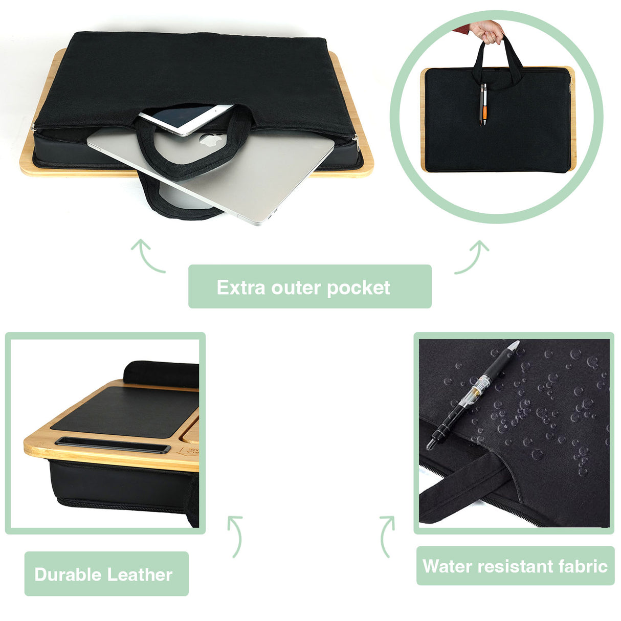 CARLA HOME Bamboo Laptop Lap Desk with Cushion, Angle Adjustable and Sleeve Case Bag for Office and Home-1992735289684135940