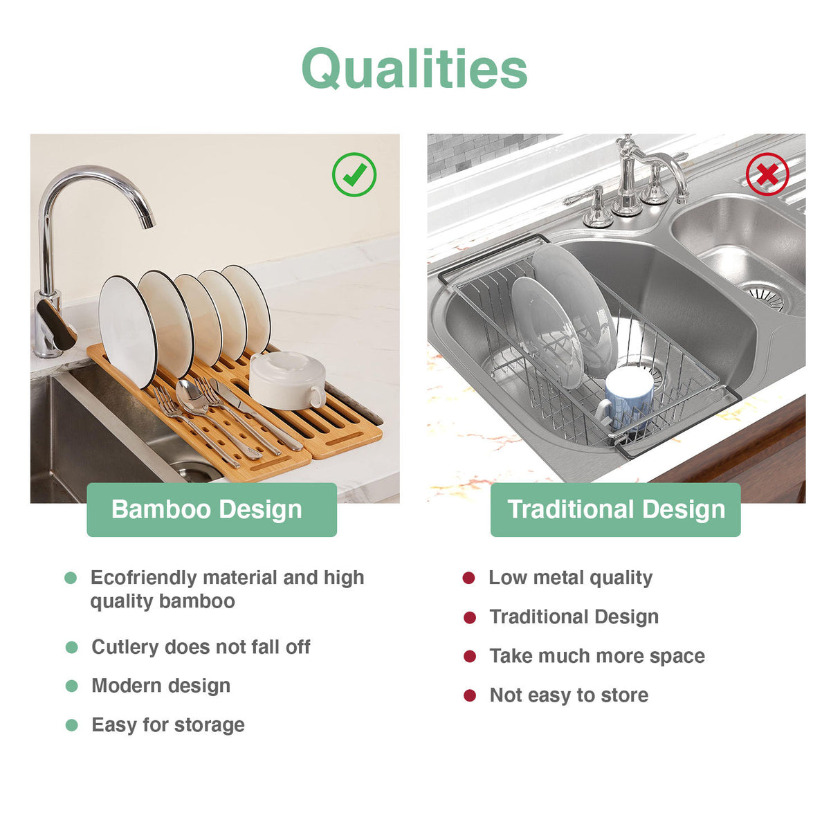 CARLA HOME Foldable Bamboo Dish Drying Rack for Kitchen-1992735281878536199