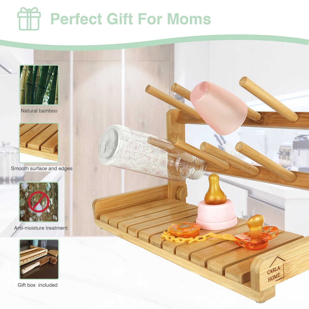 CARLA HOME Portable Bamboo Baby Bottle Drying Rack-1992735281127755778