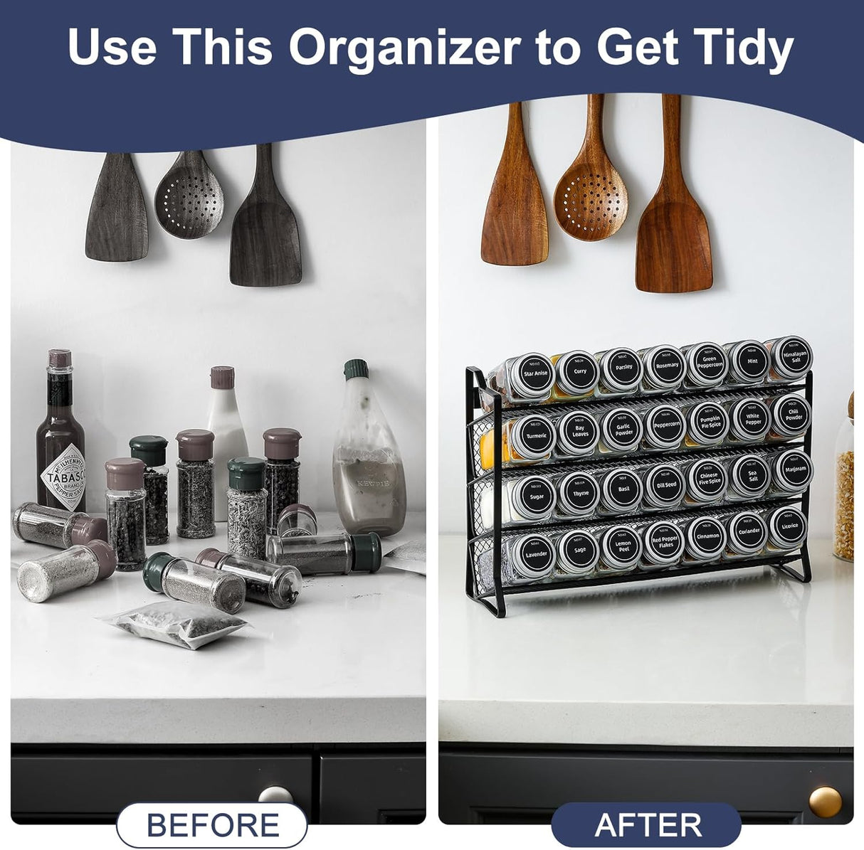 CARLA HOME Spice Rack organiser with 28 Spice Jars, Spice Labels, Funnel and Marker for Kitchen Countertop-1992735297644924930