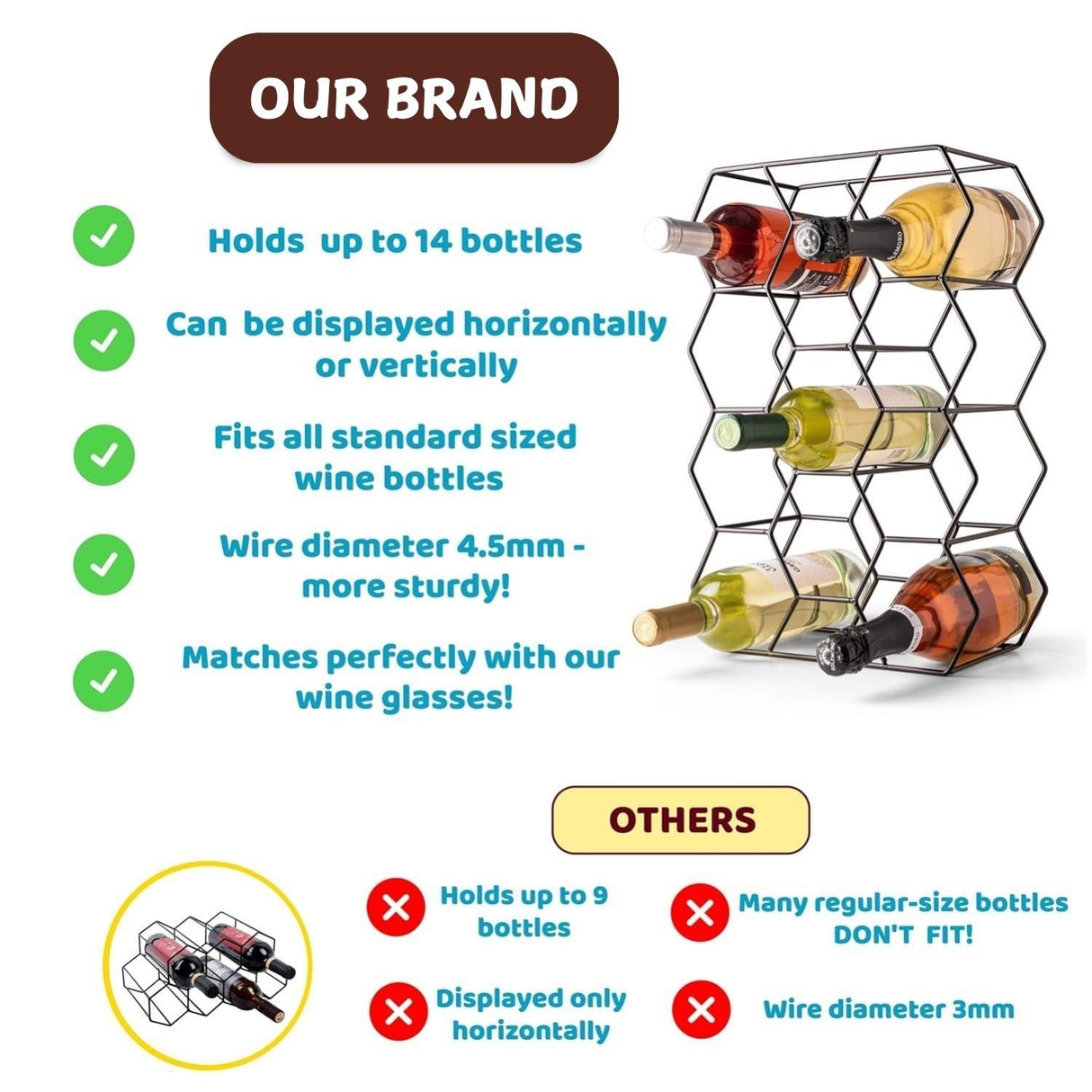 CARLA HOME 14 Bottle Freestanding Modern Metal Countertop Wine Rack Countertop-1992735284252512261