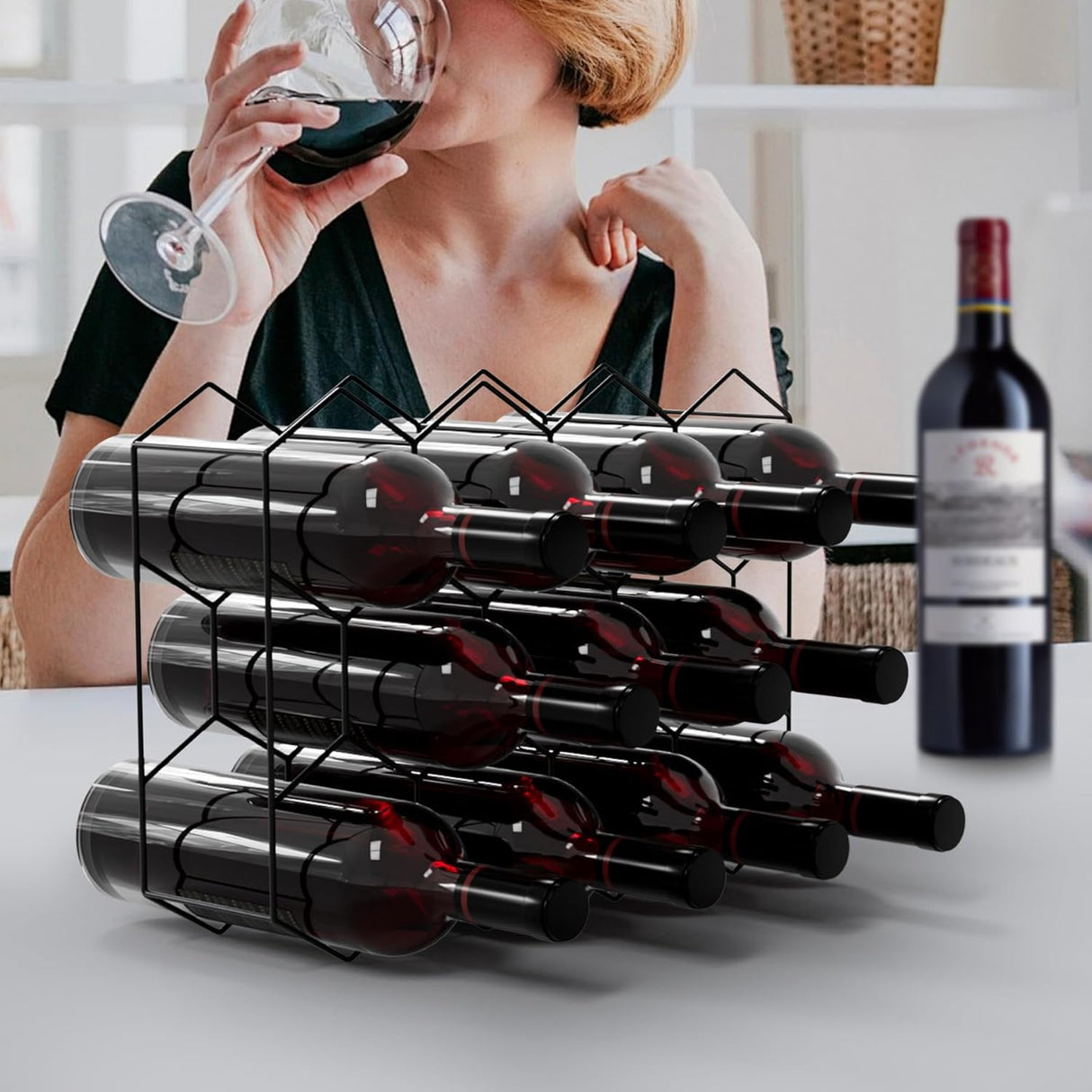 CARLA HOME 14 Bottle Freestanding Modern Metal Countertop Wine Rack Countertop-1992735284252512264