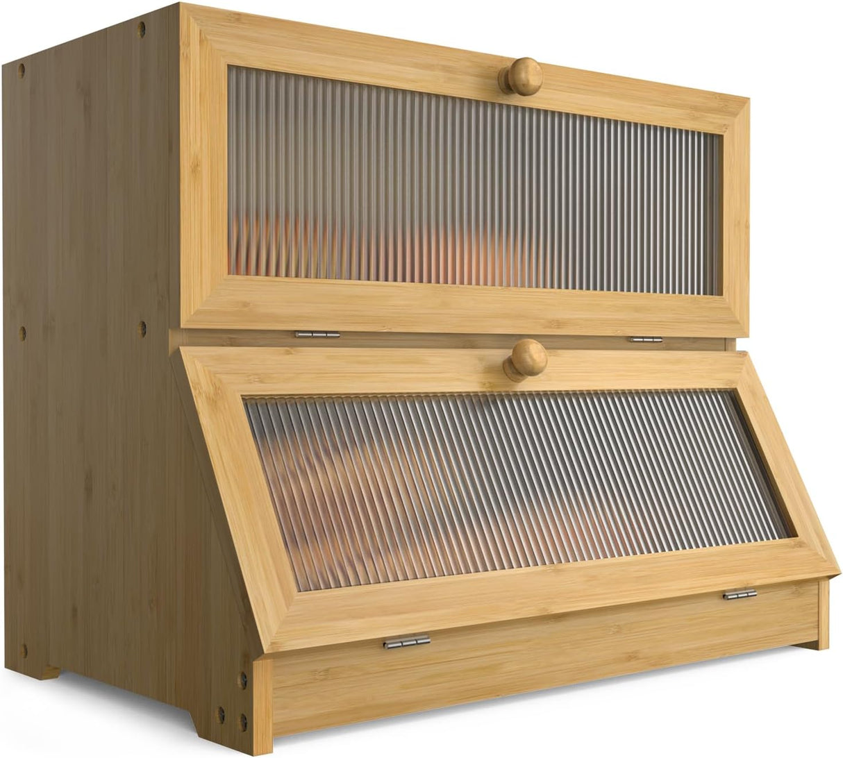CARLA HOME Double Layer Bamboo Bread Box for Kitchen Counter with Large Capacity and Clear Window-1992735293874245632