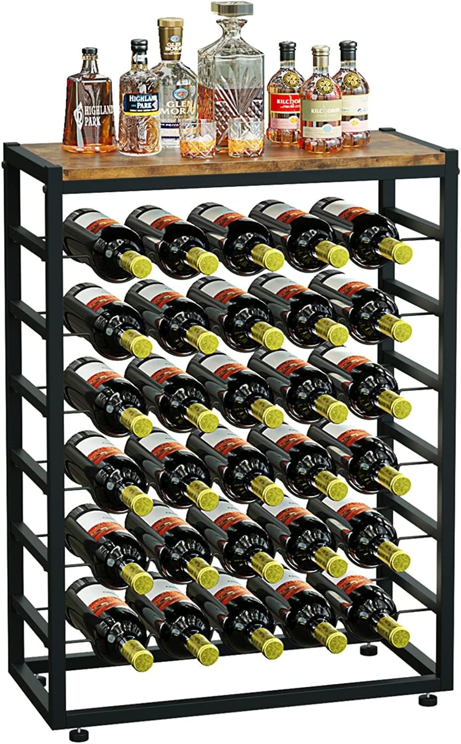 CARLA HOME 6-Tier Freestanding Wine Rack for 30 Bottles with Wood Countertop and Sturdy Metal Frame-1992735287175942144