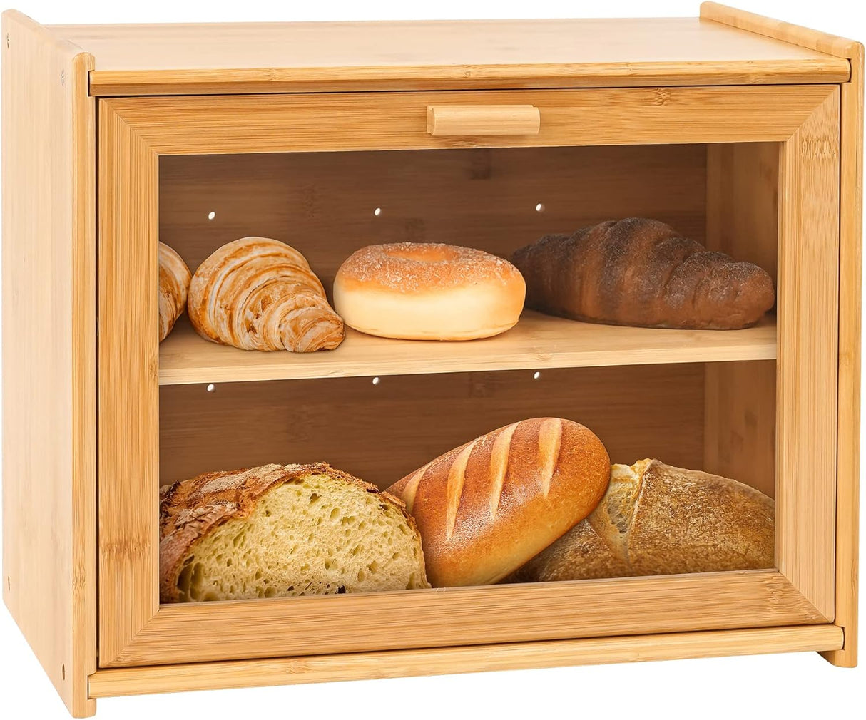 CARLA HOME Double Layer Bamboo Bread Box for Kitchen Counter with Large Capacity and Transparent Window-1992735286244806656