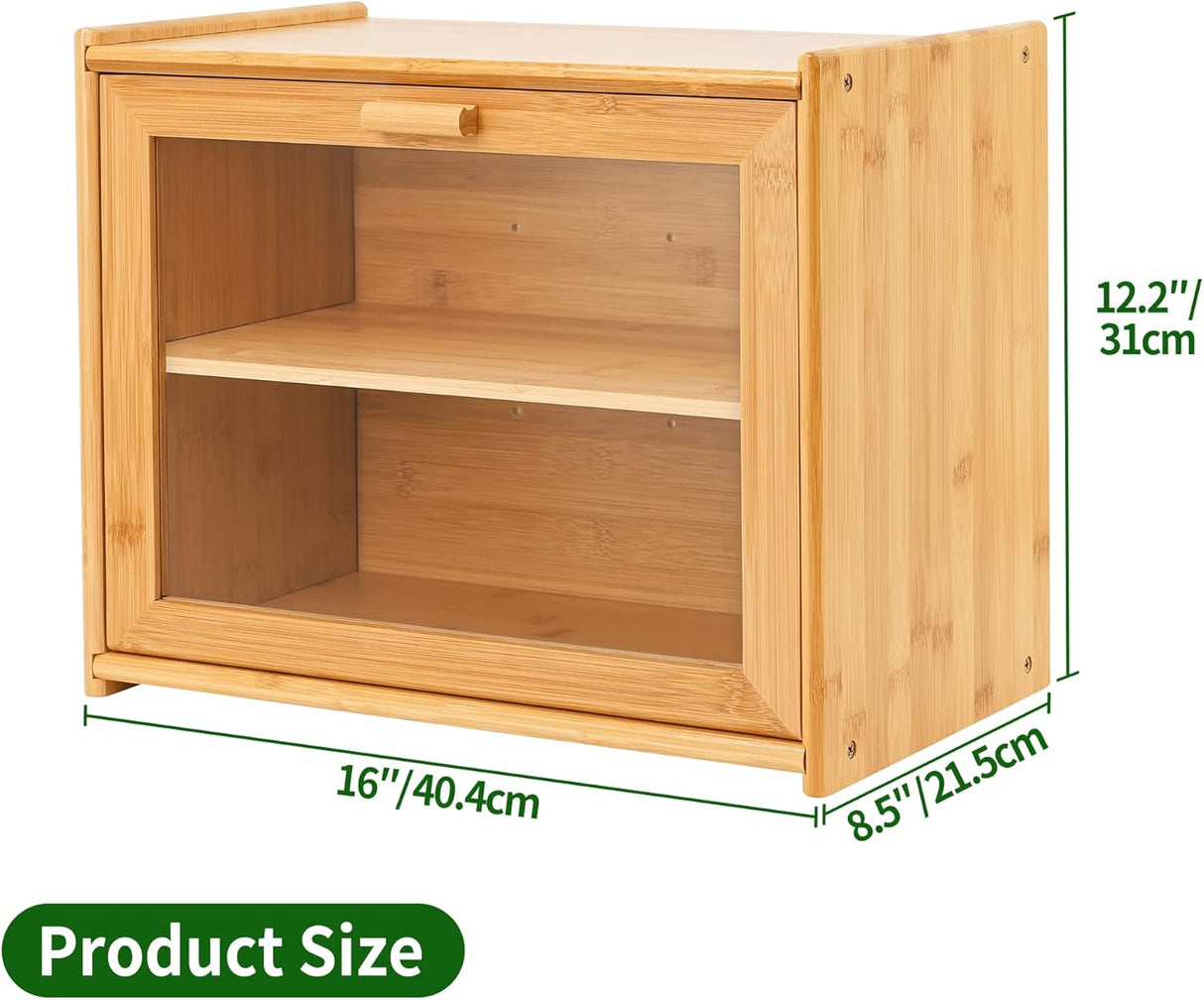 CARLA HOME Double Layer Bamboo Bread Box for Kitchen Counter with Large Capacity and Transparent Window-1992735286244806663