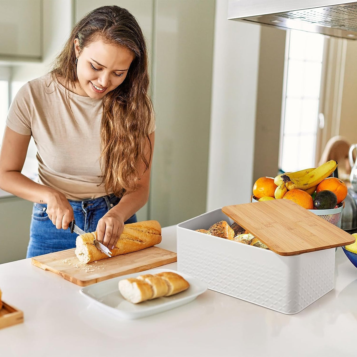 CARLA HOME Bread Bin with Bamboo Lid used as Chopping Board for Kitchen Countertop-1992735288803332101