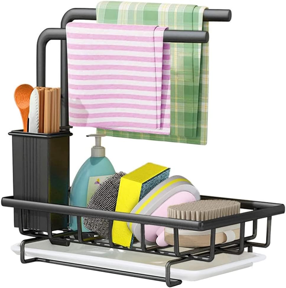 CARLA HOME Sink Caddy Sponge Holder with Drain Tray, Brush Holder & Dishcloth Holder for Kitchen-1992735287725395968
