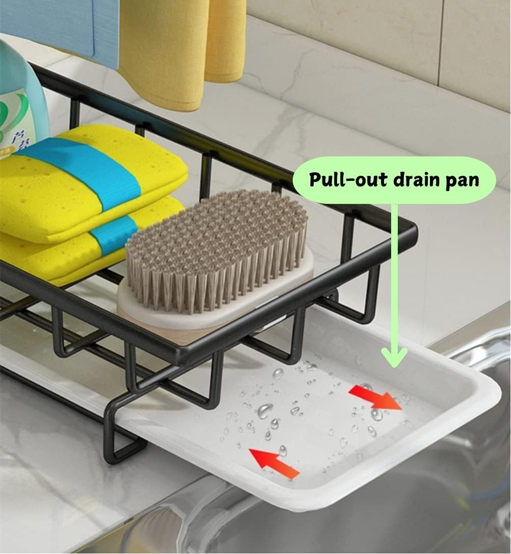 CARLA HOME Sink Caddy Sponge Holder with Drain Tray, Brush Holder & Dishcloth Holder for Kitchen-1992735287725395971