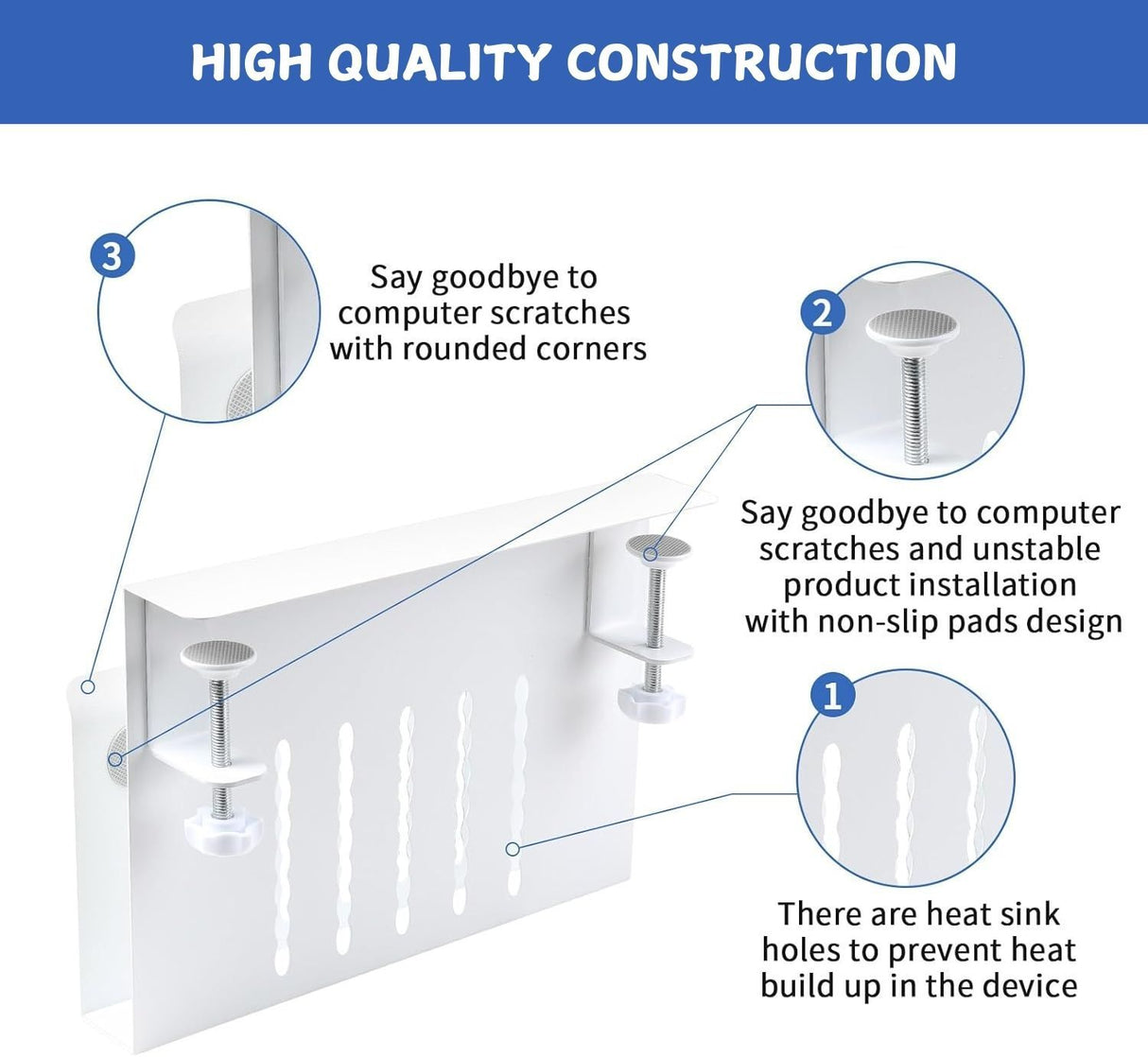 CARLA HOME Under Desk Side Laptop Holder Storage with No Drill Cable Management Tray and Pen Storage for Office and Home-1992735296592154629