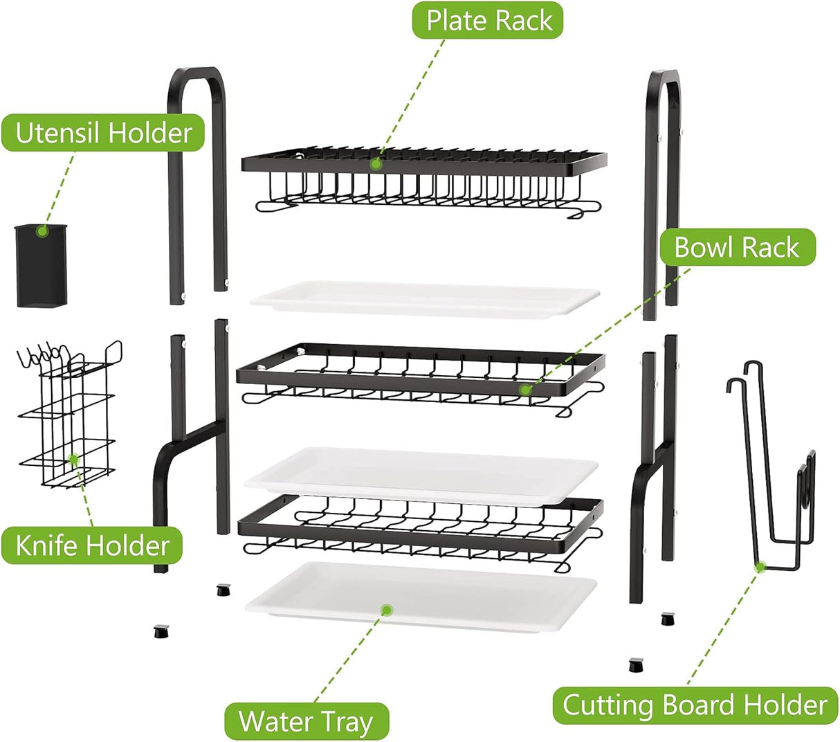 CARLA HOME Dish Drying Rack 3 Tier Large Capacity Kitchen Storage with Utensil and Cutting Board Holder-1992735288283238406