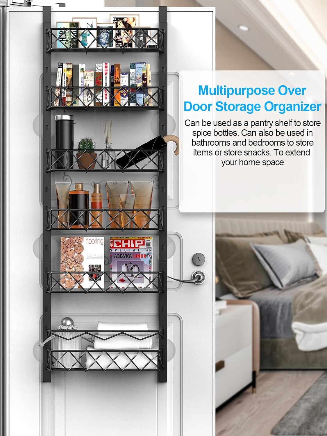 CARLA HOME 6 Tier Adjustable Baskets Over Door Pantry Organiser for Home Kitchen-1992735300773875716