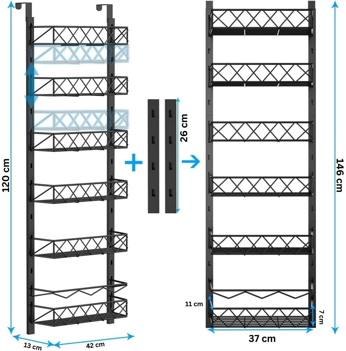 CARLA HOME 6 Tier Adjustable Baskets Over Door Pantry Organiser for Home Kitchen-1992735300773875719