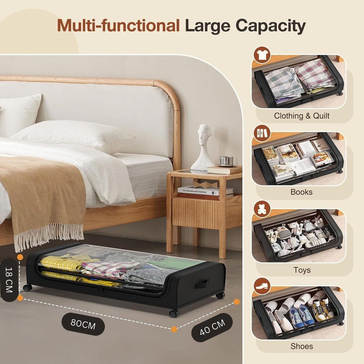 CARLA HOME Set 2 Pcs XXL Under Bed Rolling Storage Containers with 50L Large Capacity and Wheels-1978962251524214786