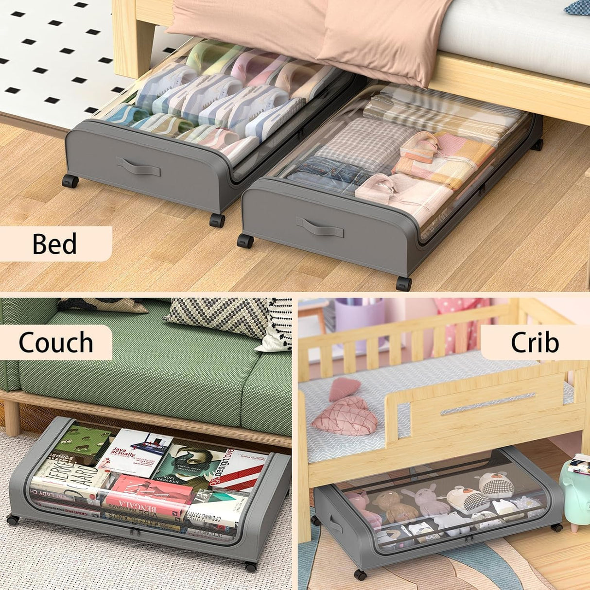 CARLA HOME Set 2 Pcs XXL Under Bed Rolling Storage Containers with 50L Large Capacity and Wheels-1978962251696181254