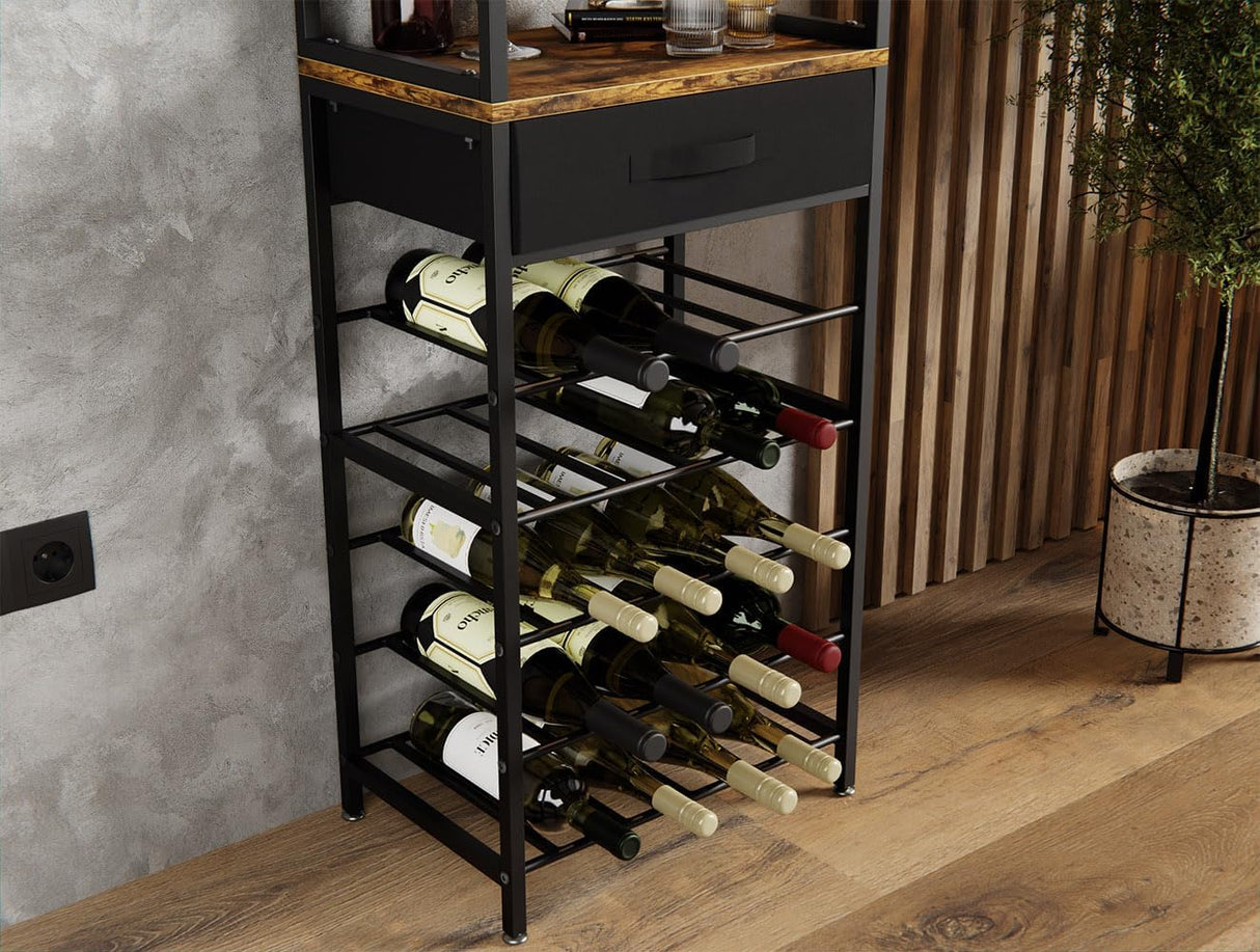 CARLA HOME Freestanding Wine Rack for 20 Bottles with Wood Countertop and Sturdy Metal Frame-1992735288069328897