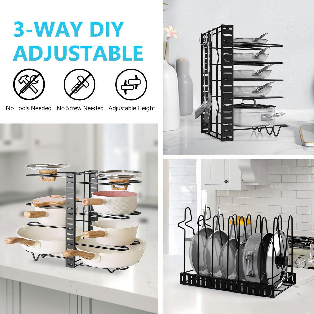 CARLA HOME Adjustable 8-Tier Pan Rack Pot Organizer for Kitchen Cabinet-1992735293010219015