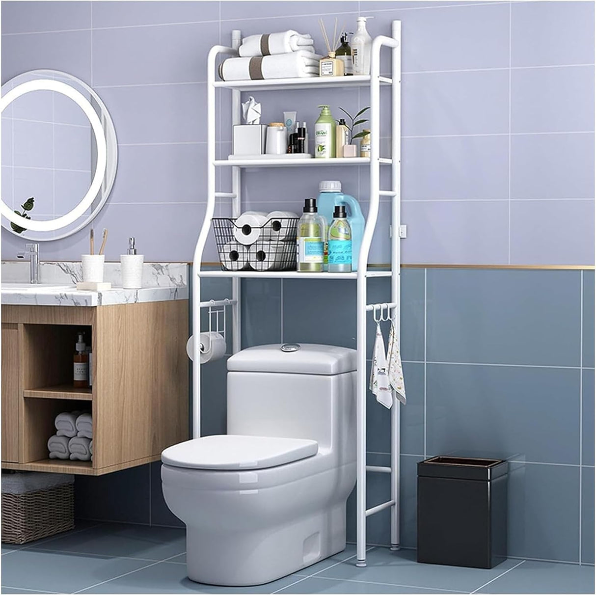CARLA HOME 3-Tier Over The Toilet Storage Rack with Hooks & Paper Holder for Bathroom & Laundry Room-1992735286743928832