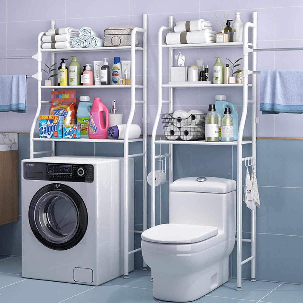CARLA HOME 3-Tier Over The Toilet Storage Rack with Hooks & Paper Holder for Bathroom & Laundry Room-1992735286743928837