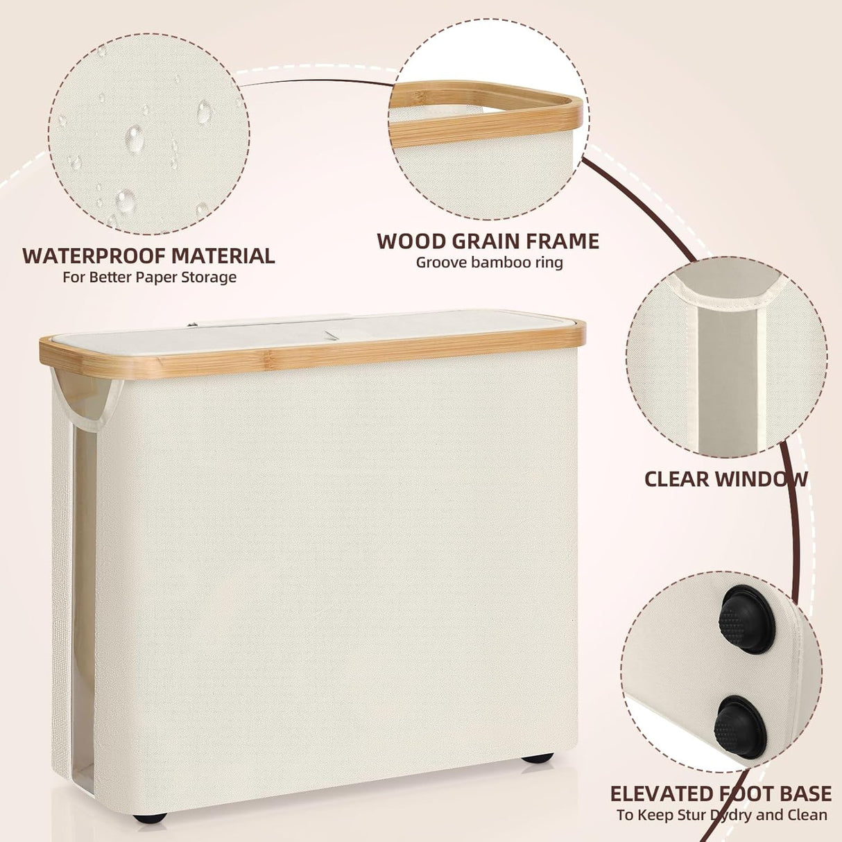 CARLA HOME Toilet Paper Storage Basket Holds Up to 12 Rolls with Bamboo Lid and Handle for RV Closet (White)-1992735297825280003
