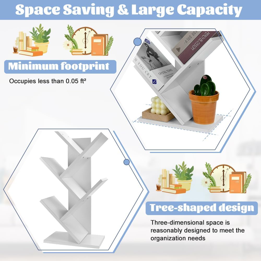 CARLA HOME 5-Tier Tree Bookshelf Storage Rack for Home Office or Bedroom (White)-1992735294960570373