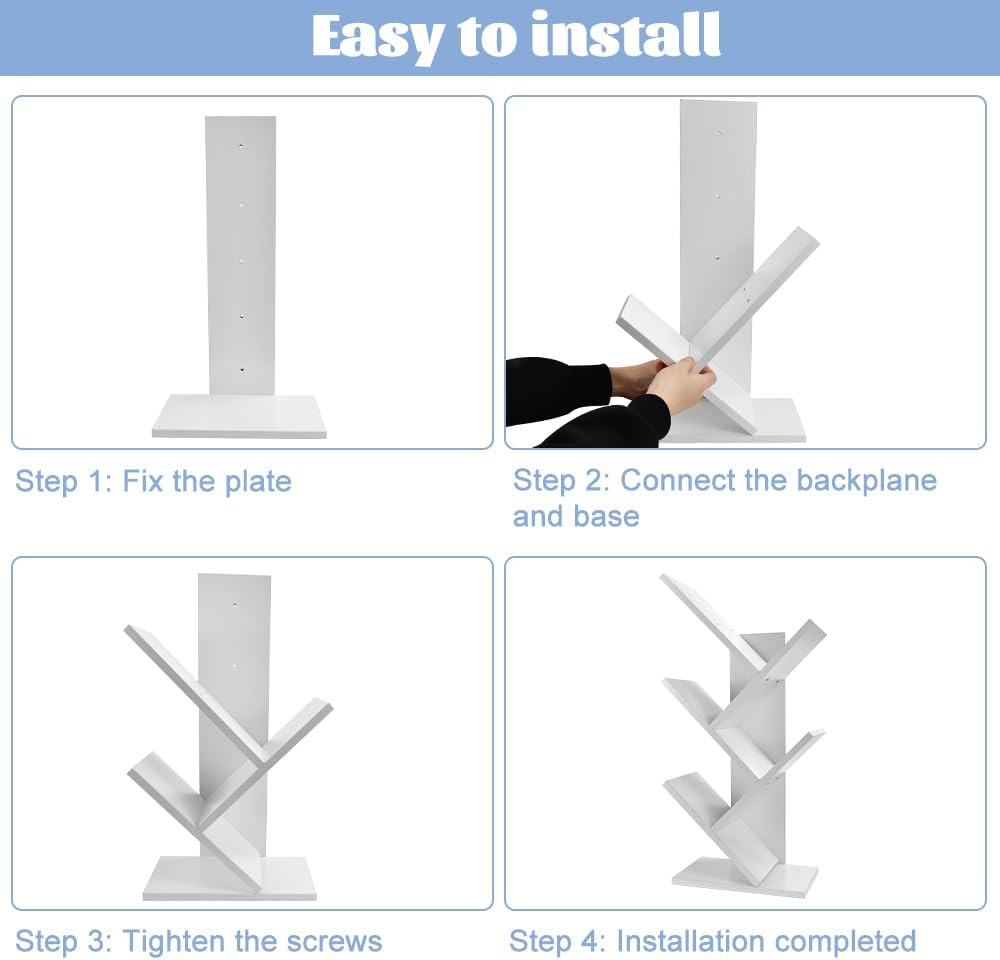 CARLA HOME 5-Tier Tree Bookshelf Storage Rack for Home Office or Bedroom (White)-1992735294960570375