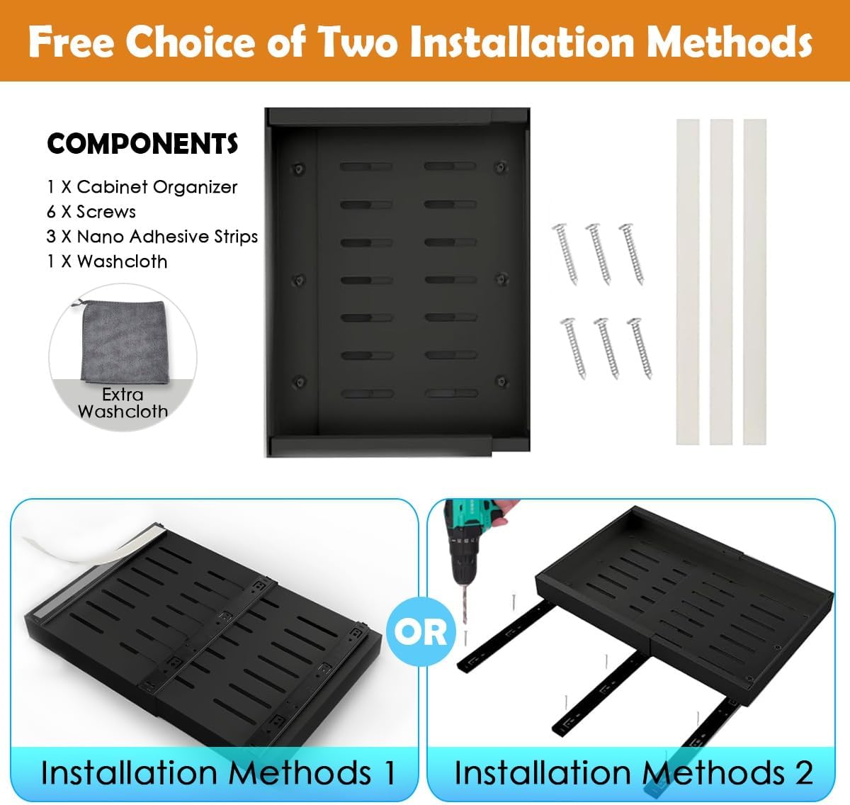 CARLA HOME Pack Pull Out Cabinet Organizer Expandable for Cabinets with Adjustable Slide Out Shelves and Easy Installation (Black)-1992735299893071879