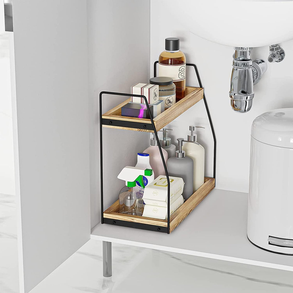 CARLA HOME 2-Tier Wooden Coffee Station Rack Organizer for Coffee Bar, Condiments, Syrups, Storage Jars & Spice Storage Shelf-1992735288992075783