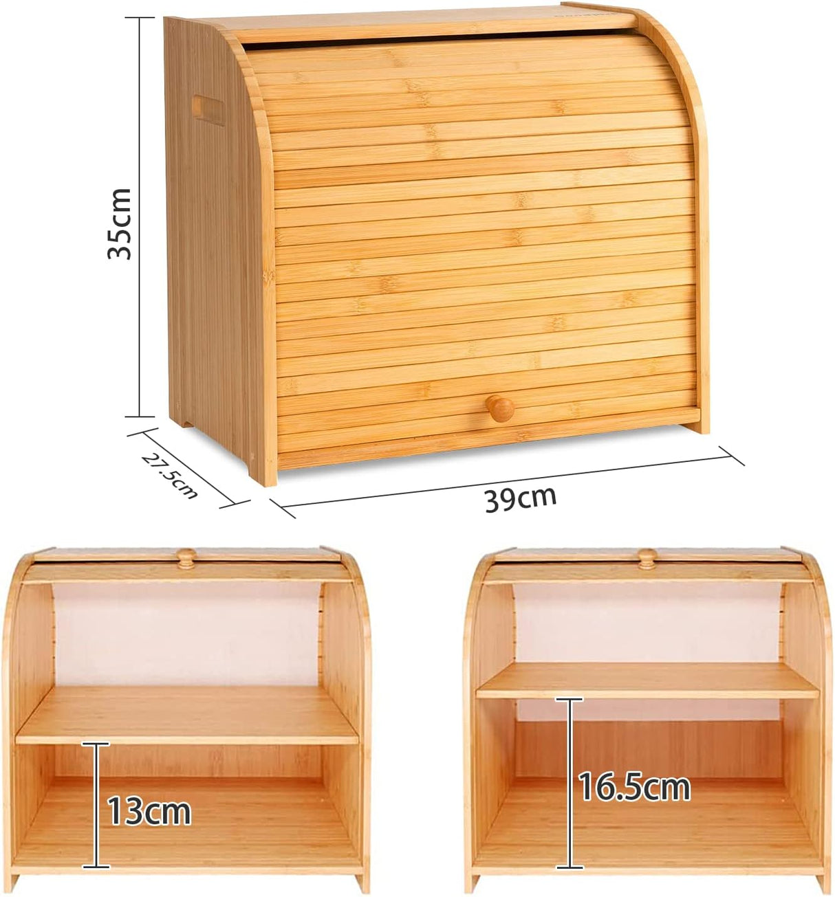CARLA HOME Large Bamboo Bread Box Storage Organizer with Roll Top for Kitchen Counter-1992735282981638145