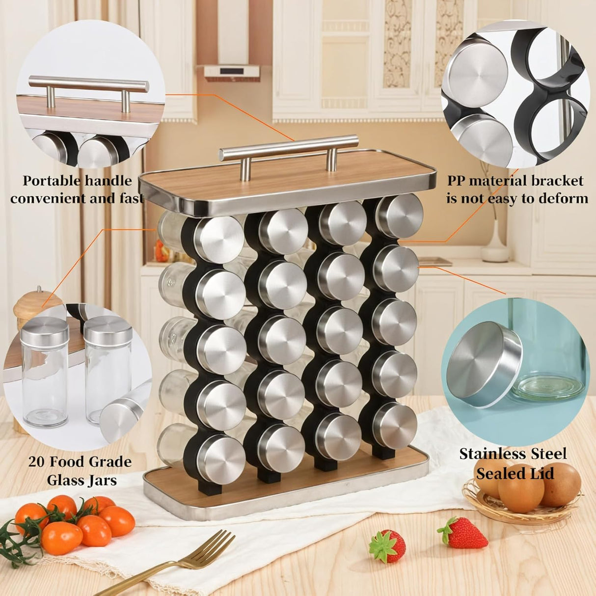 CARLA HOME 20-Jar Spice Rack Organizer Storage for Kitchen Countertop or Cabinet-1992735301285580802