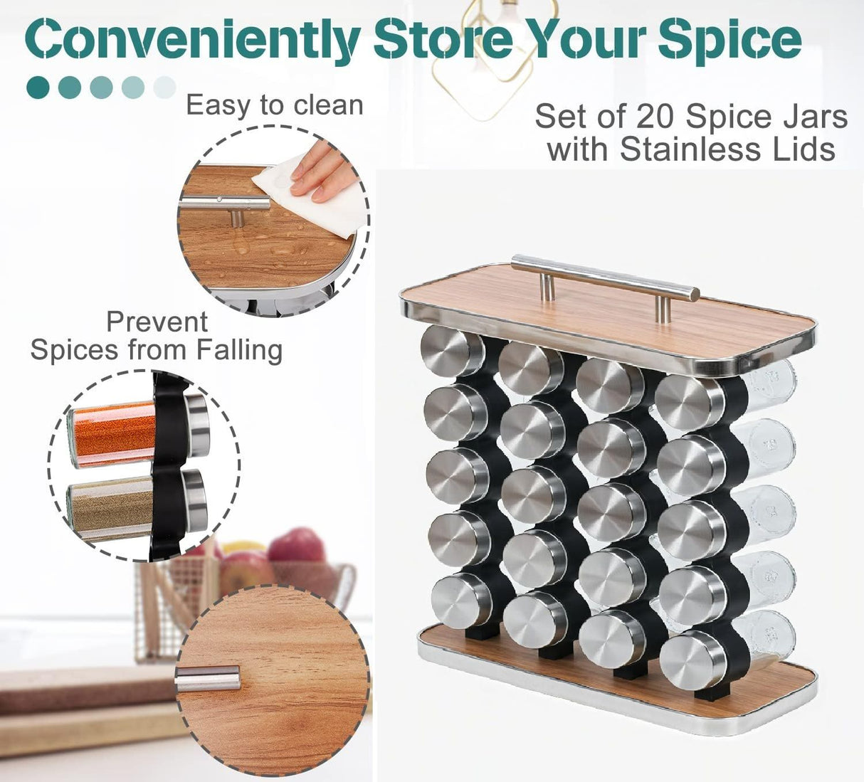 CARLA HOME 20-Jar Spice Rack Organizer Storage for Kitchen Countertop or Cabinet-1992735301285580803