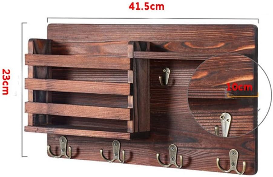 CARLA HOME Rustic Wood Wall Mounted Key and Mail Holder Organizer with Shelf, Letter Slot & 6 Hooks for Entryway Decor Home-1992735291626098693