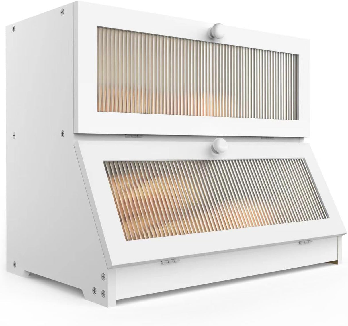 CARLA HOME Double Layer Bamboo Bread Box for Kitchen Counter - Large Capacity Bread Storage Container with Clear Window, Easy Assembly, Farmhouse Style Bread Holder (White)-1992735281492660224