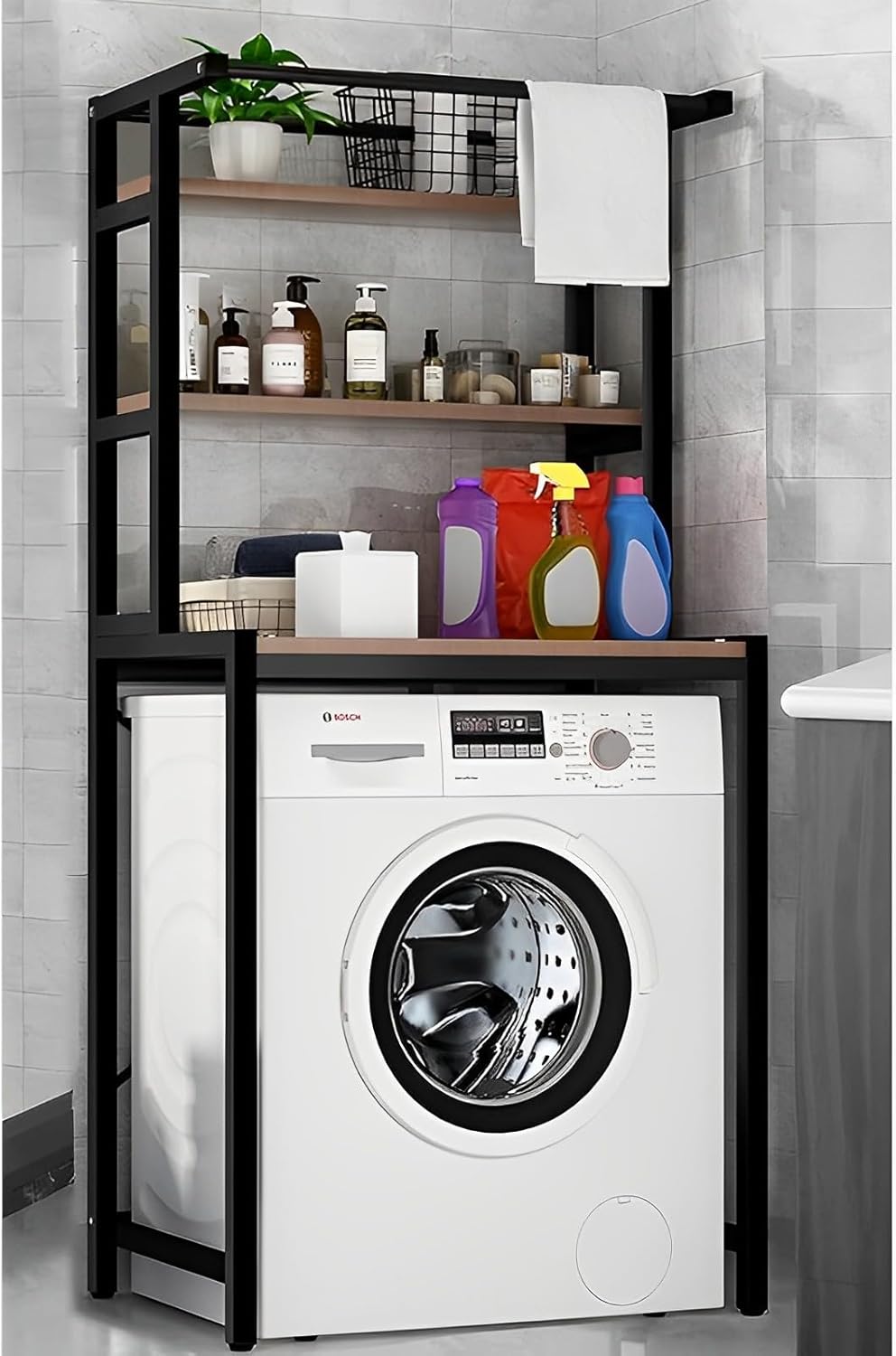 CARLA HOME 3-Tier Over Washing Machine Storage Rack Laundry Shelf Organizer for Bathroom or Toilet (Black)-1978962259434672135