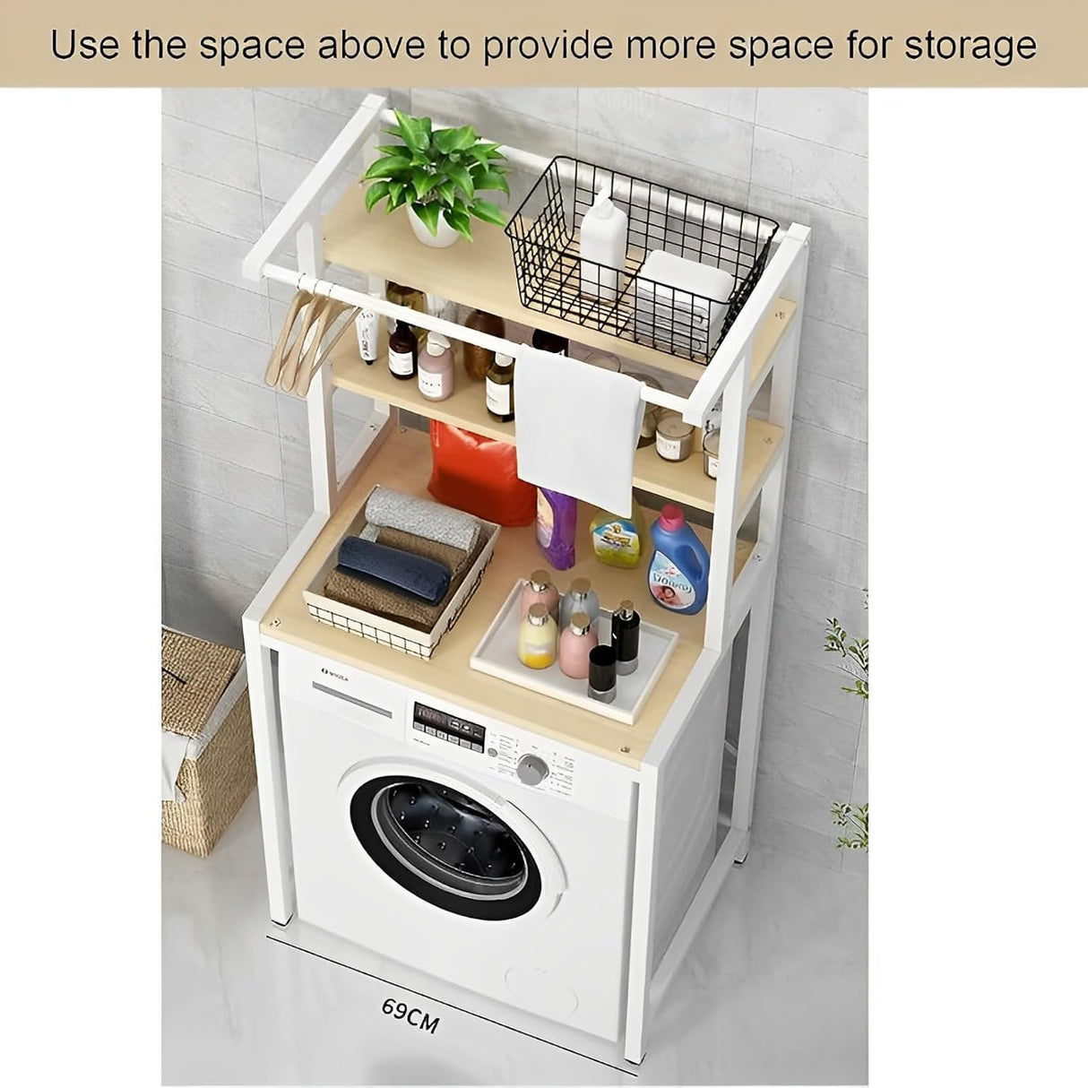 CARLA HOME 3-Tier Over Washing Machine Storage Rack Laundry Shelf Organizer for Bathroom or Toilet (White)-1978962259598249990