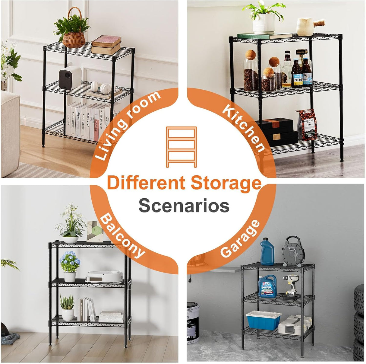 CARLA HOME 3-Tier Adjustable Metal Storage Shelves Wire Rack Organizer for Kitchen, Pantry, Bathroom or Laundry Room (45cm W x 40cm D x 103cm H)-1992735281702375426