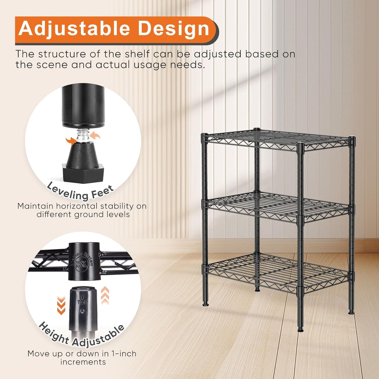 CARLA HOME 3-Tier Adjustable Metal Storage Shelves Wire Rack Organizer for Kitchen, Pantry, Bathroom or Laundry Room (45cm W x 40cm D x 103cm H)-1992735281702375428