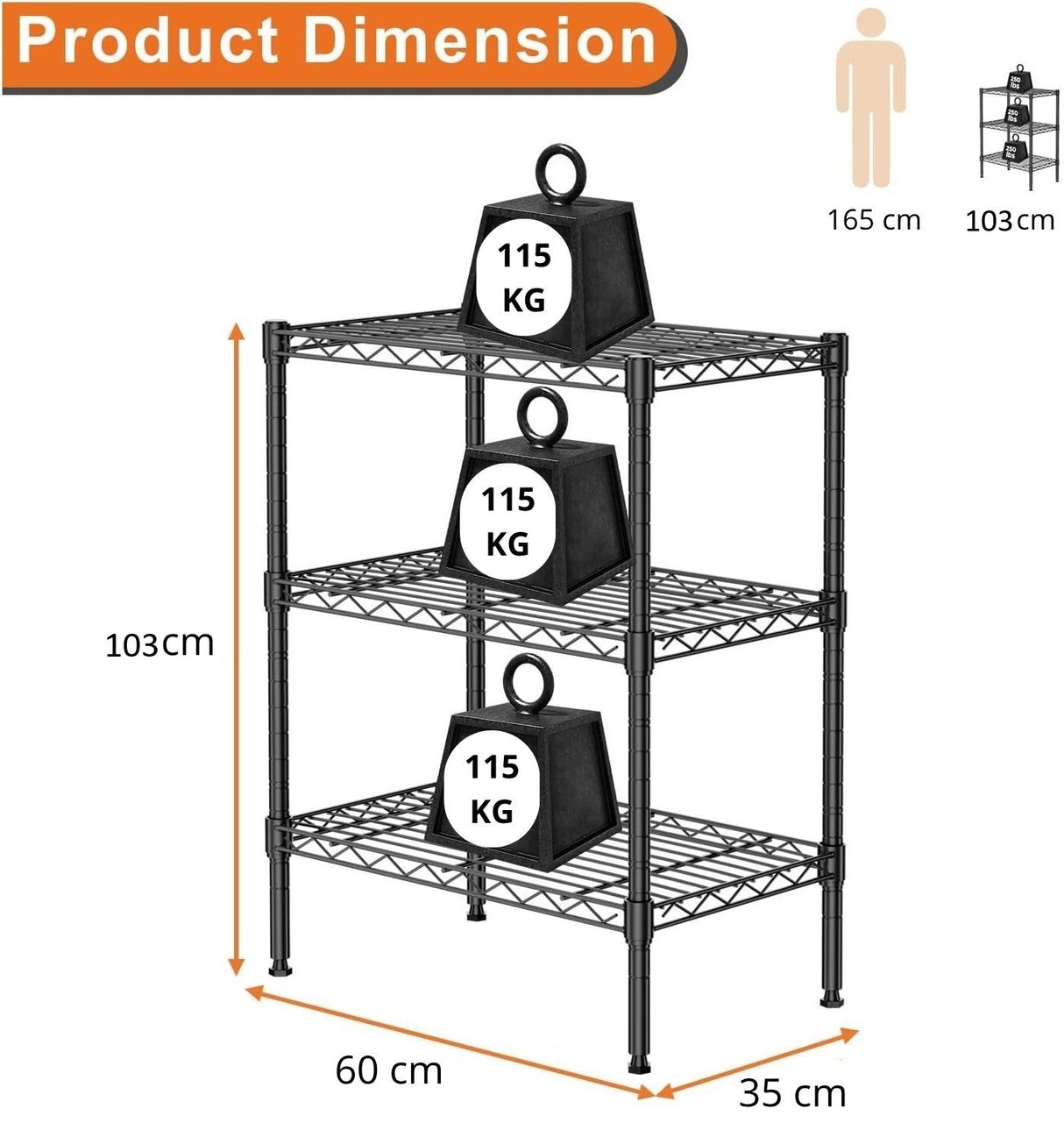 CARLA HOME 3-Tier Adjustable Metal Storage Shelves Wire Rack Organizer for Kitchen, Pantry, Bathroom or Laundry Room (45cm W x 40cm D x 103cm H)-1992735281702375431